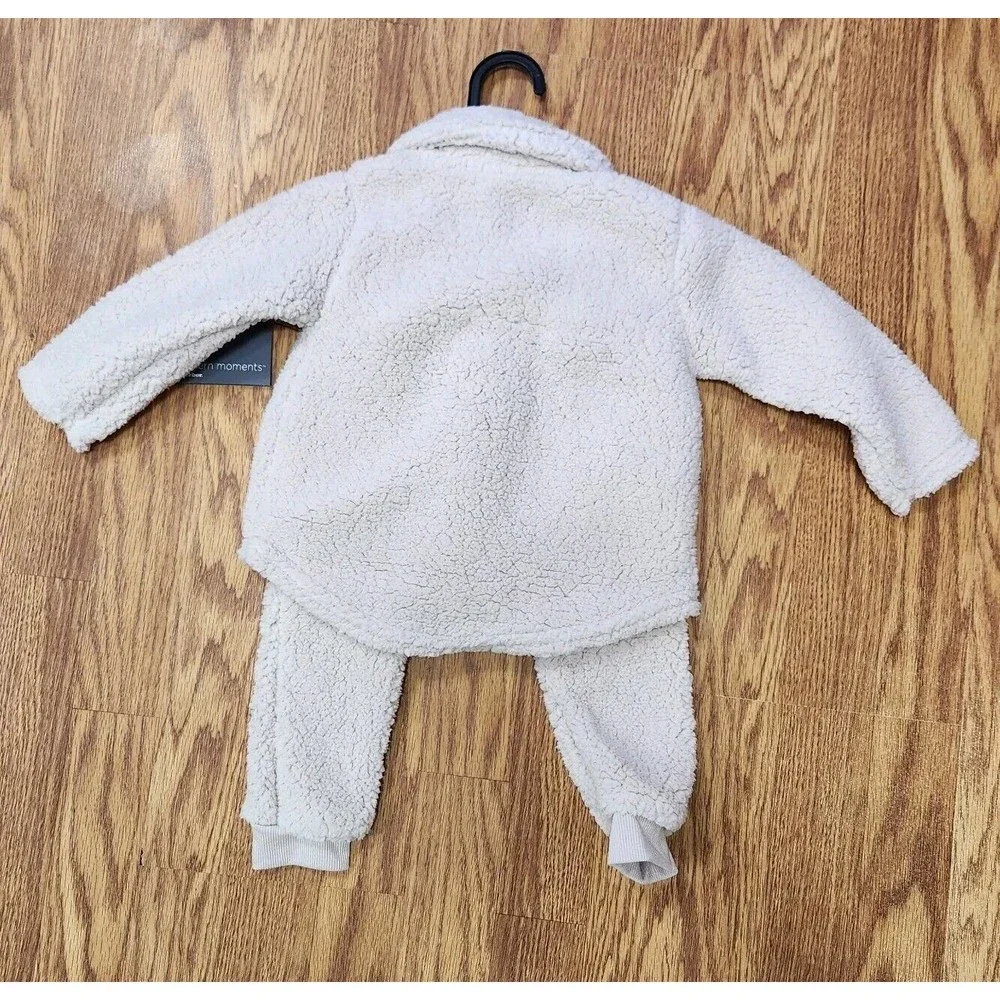 New Boy Girl 18 Months Tan Microplush 2 piece Outfit Set Modern Moments Collared